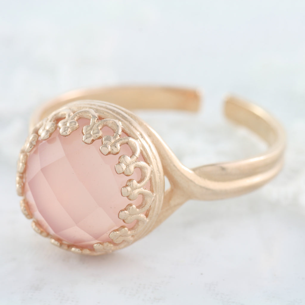 Adore Gemstone Collection - Rose Quartz Round Pendant Ring - Soul Made Boutique