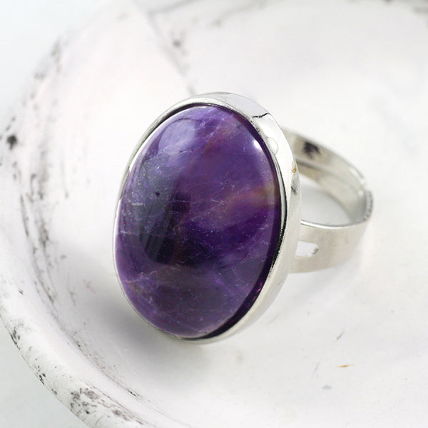 Adore Gemstone Collection - Amethyst Oval Pendant Ring - Soul Made Boutique