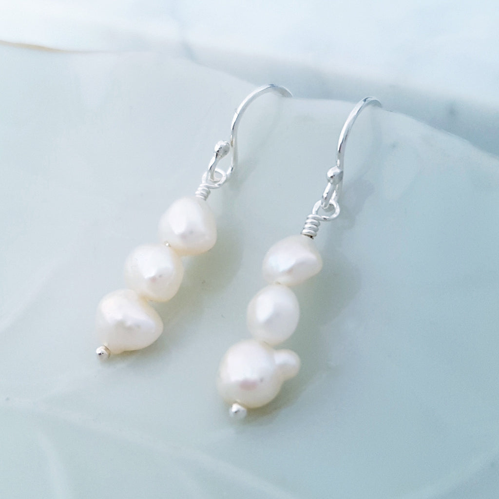 Glamorous Pearls Collection Earrings - Sterling Silver Earrings Nugget Pearl