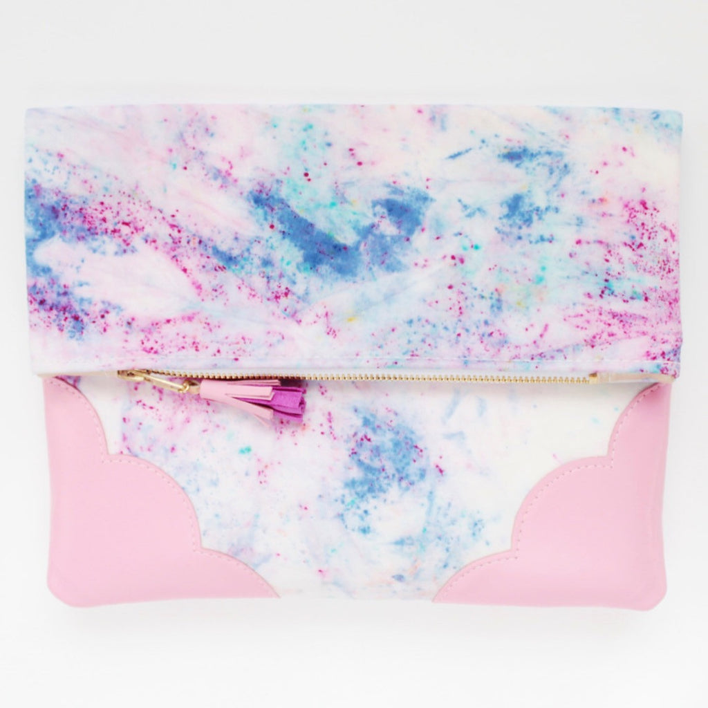 Dyed Watercolor Unique Leather Accents Clutch