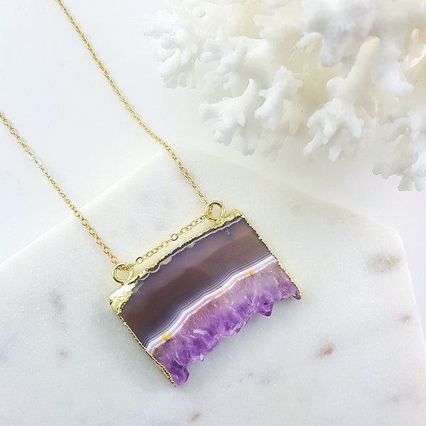 Adore Gemstone Collection - Amethyst Slab Necklace - Soul Made Boutique