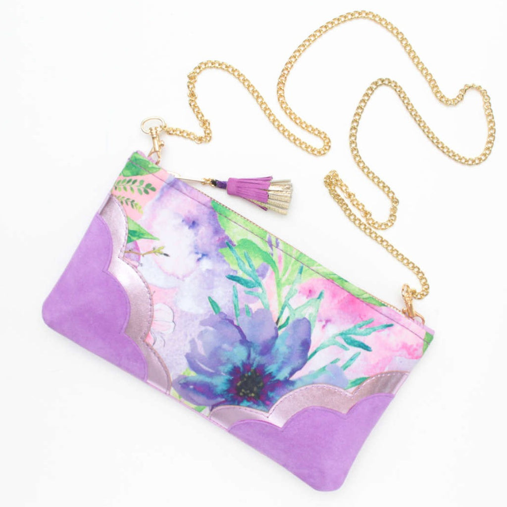 Floral Watercolor Leather Accents Sling Bag