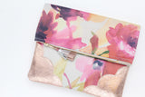 Floral Watercolor Unique Leather Accents Clutch