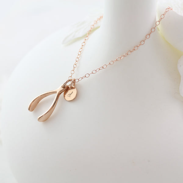 Amor Personalised Collection - Necklace Rose Gold Sterling Silver Wishbone - Soul Made Boutique