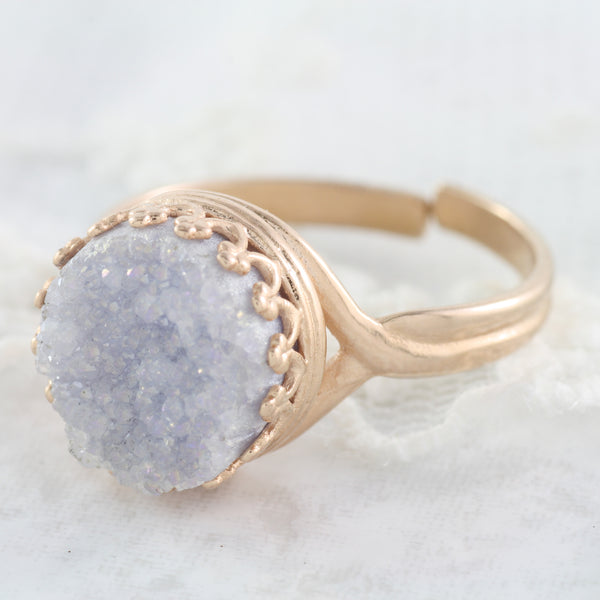 Adore Gemstone Collection - Druzy Round Pendant Ring - Soul Made Boutique