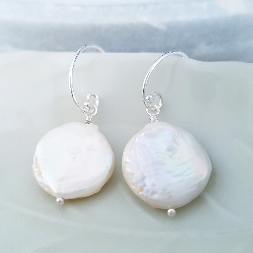 Adore Gems Collection - Sterling Silver Earrings Coin Pearl