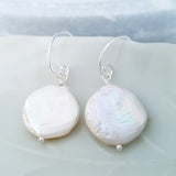 Glamorous Pearls Collection Earrings - Sterling Silver Earrings Coin Pearl