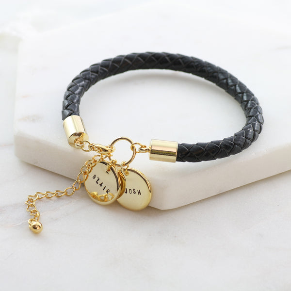 Amor Personalised Collection - Bracelet Black Leather Disc - Soul Made Boutique