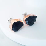 Adore Gemstone Earrings Collection - RAW - Sterling Silver Rose Gold Black Obsidian Ear Studs