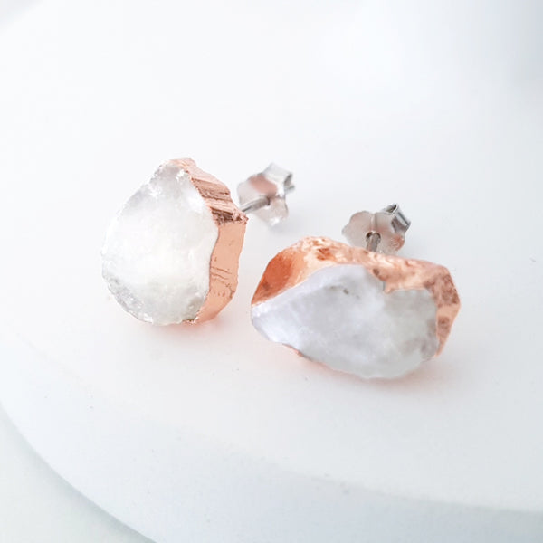 Adore Gemstone Earrings Collection - RAW - Sterling Silver Rose Gold Moonstone Ear Studs