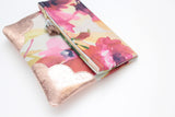 Floral Watercolor Unique Leather Accents Clutch