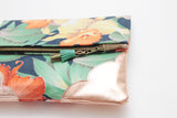 Floral Watercolor Unique Leather Accents Clutch