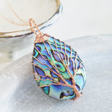 Adore Gems Collection - Abalone Shell Tree of Life Teardrop Necklace