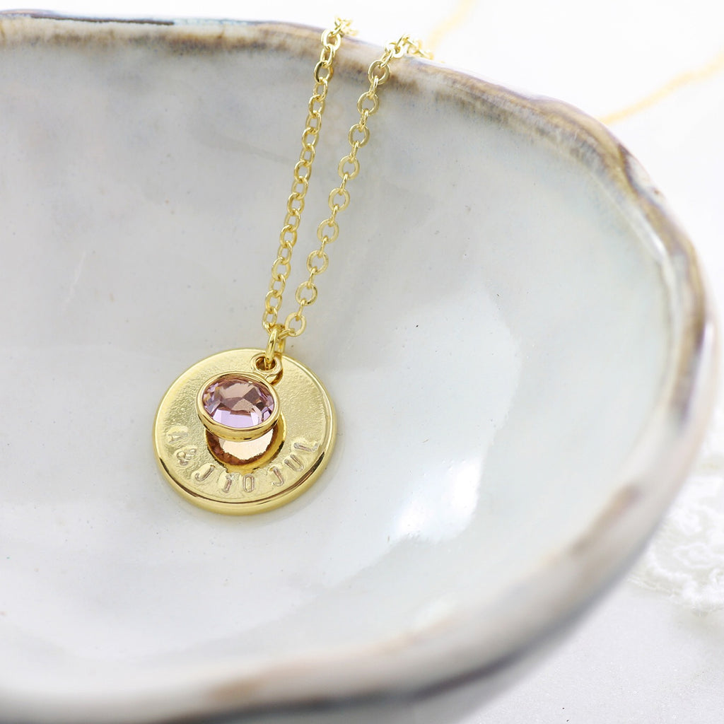 Amor Personalised Collection - Necklace Large Disc Birthstone Crystal - Soul Made Boutique