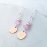 Adore Gems Collection - Sterling Silver Earrings Pink Pearl Moonstone Disc