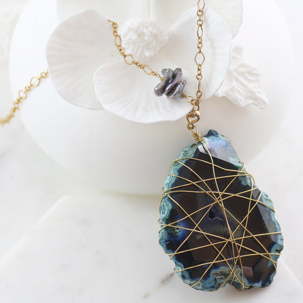 Adore Gemstone Collection - Agate Wire Wrapped Necklace - Soul Made Boutique