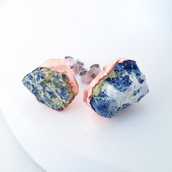 Adore Gemstone Earrings Collection - RAW - Sterling Silver Rose Gold Lapis Ear Studs