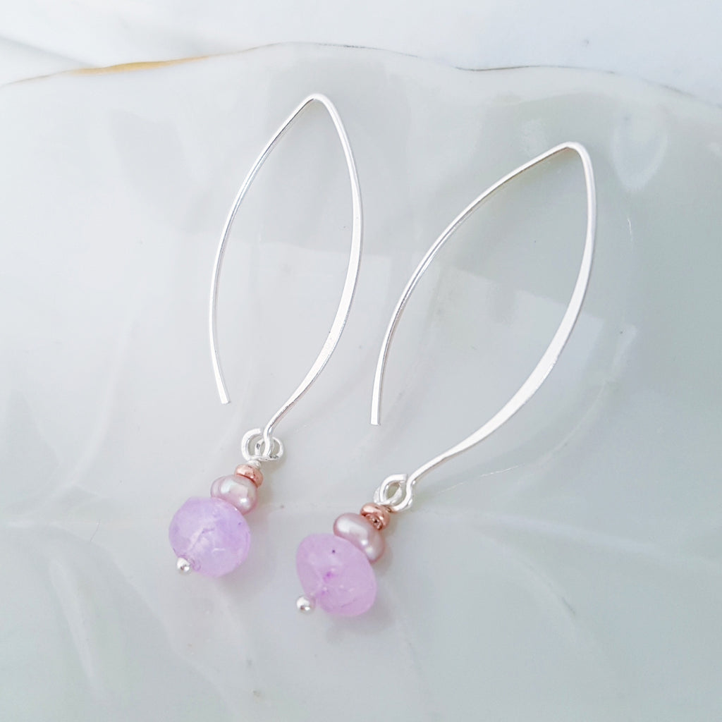 Adore Gems Collection - Sterling Silver Earrings Purple Pearl Moonstone
